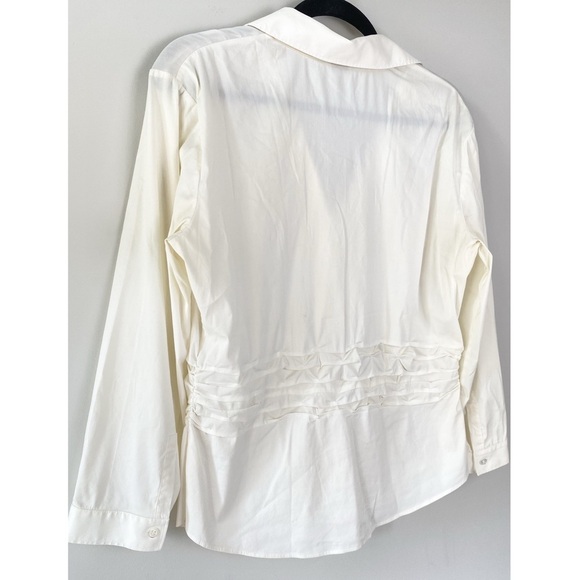 Vince Womens Button Up Shirt L Ivory Kicki Ruched Old Money Career Chic Prep - Picture 4 of 8